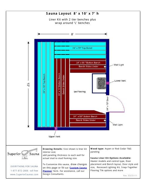 Sauna Layout 8 X 10 X 7 H Superior Sauna Steam