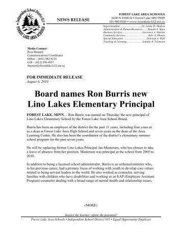 Board names Ron Burris new Lino Lakes Elementary Principal