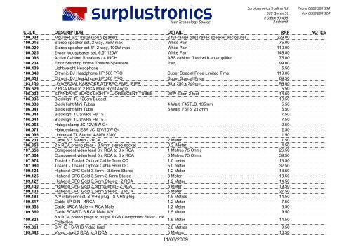 CODE DESCRIPTION DETAIL RRP NOTES  - Surplustronics