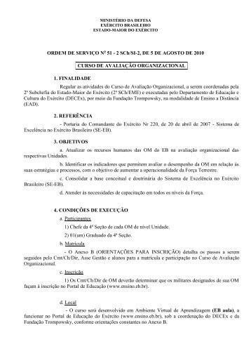 Ordem de ServiÃ§o Nr 51 - 2 SCh SI-2 - Portal de Ensino do ExÃ©rcito