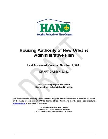 Housing Authority of New Orleans Administrative Plan Last ...