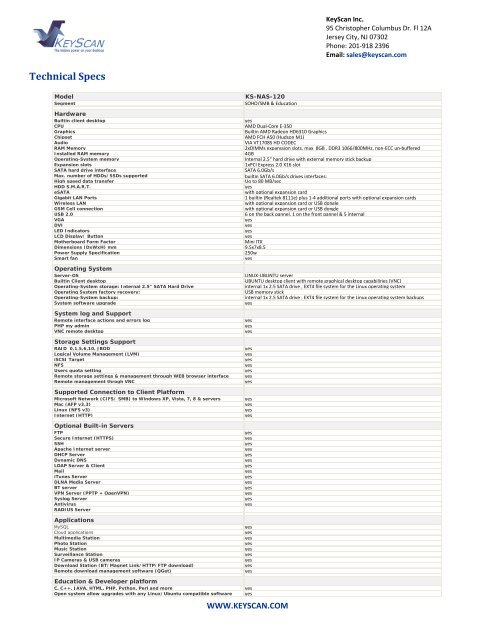 KS-NAS-120 Data Sheet - KeyScan