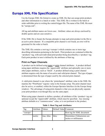 Europa XML File Specification - Express Imaging Systems