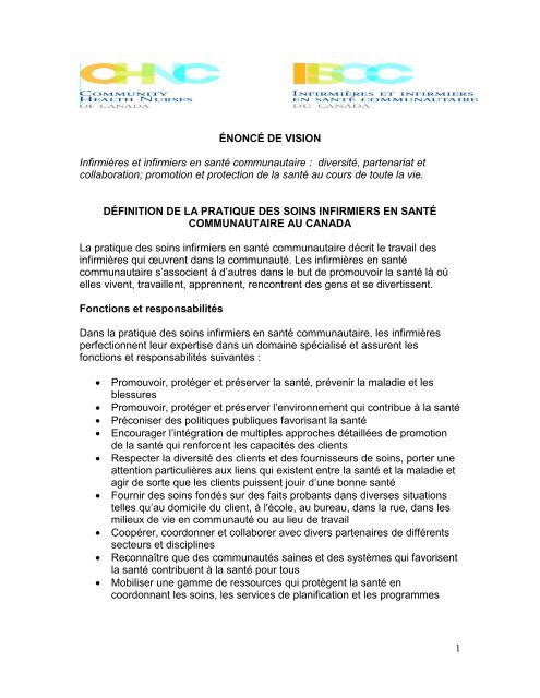 1 ÃNONCÃ DE VISION InfirmiÃ¨res et infirmiers en santÃ© ...