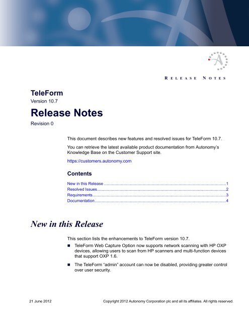 Teleform Template TeleForm 10.7 Release Notes - DIGIform