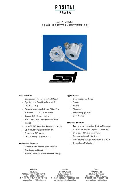 DATA SHEET ABSOLUTE ROTARY ENCODER SSI