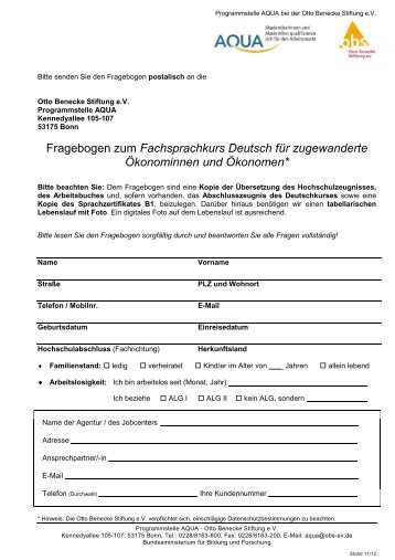 Fragebogen - Otto Benecke Stiftung eV