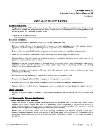 job description of a delivery driver