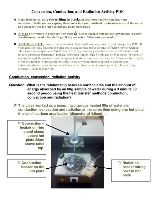 Convection, Conduction, and Radiation Activity PDF - Central High ...