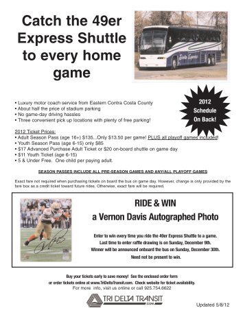 Catch the 49er Express Shuttle to every home game - Tri Delta Transit