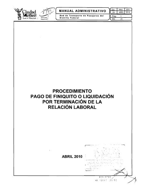 Procedimiento pago de finiquito o liquidaciÃ³n por terminaciÃ³n ... - RTP