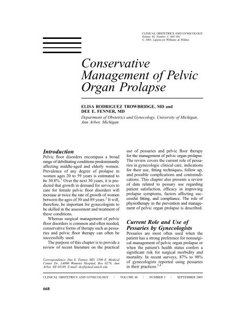 Conservative Management of Pelvic Organ Prolapse