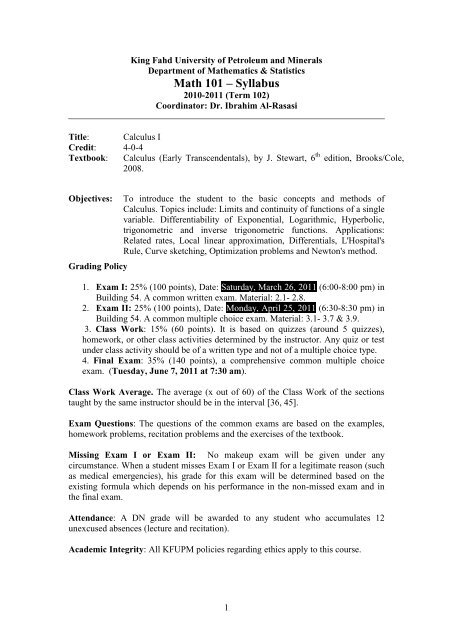 Math 101 Syllabus - King Fahd University of Petroleum and Minerals