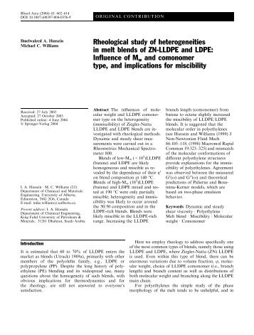 Rheological study of heterogeneities in melt blends of ZN-LLDPE ...