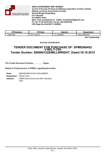 TENDER DOCUMENT FOR PURCHASE OF - The India ...