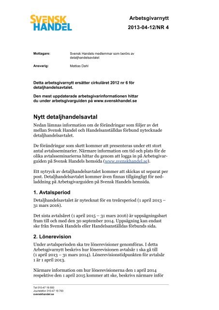 Arbetsgivarnytt - nytt detaljhandelsavtal â€“ web - Svensk Handel