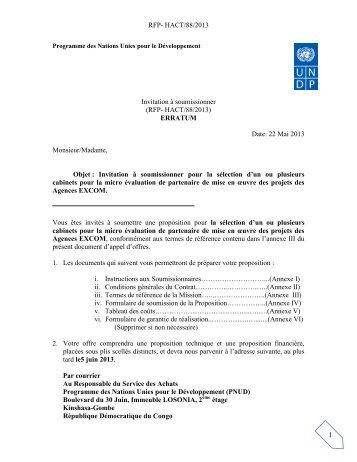 Invitation Ã  soumissionner (RFP) - Procurement Notices