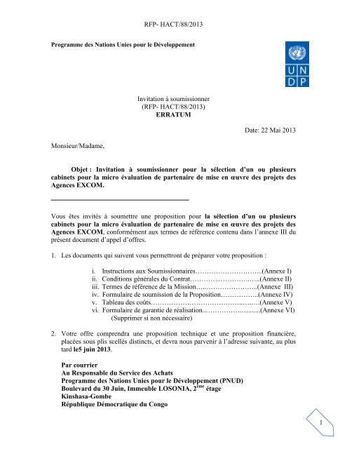 Invitation Ã  soumissionner (RFP) - Procurement Notices