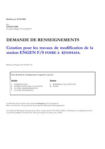 DEMANDE DE RENSEIGNEMENTS Cotation ... - mediacongo.net