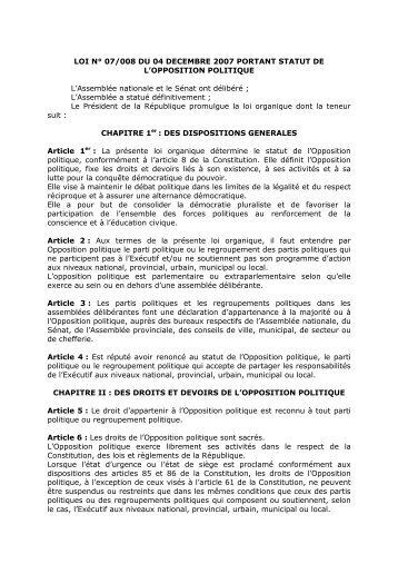 Loi portant statut de l'opposition politique - mediacongo.net