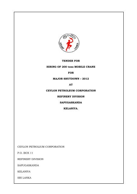 Tender For Ceylon Petroleum Corporation