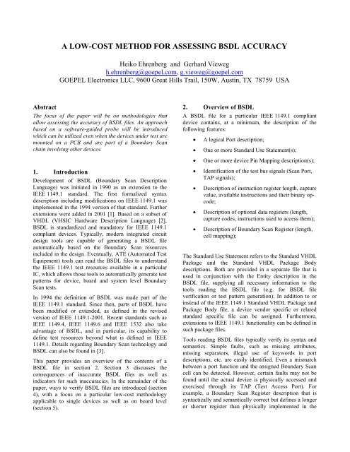 A low cost methode for BSDL Verification - Goepel Electronic