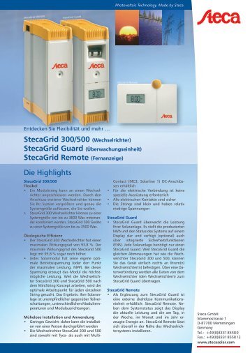 StecaGrid 300/500 (Wechselrichter) StecaGrid Remote ...