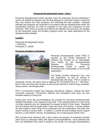 Pensacola Developmental Center â Area 1 Pensacola ... - Florida ARF