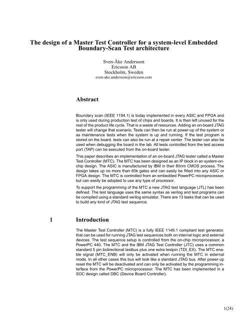 The design of a Master Test Controller for a system-level Embedded ...