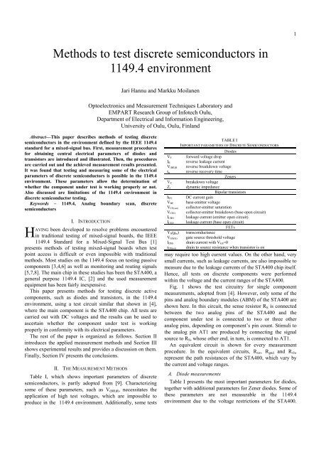 Methods to test discrete semiconductors in 1149.4 environment