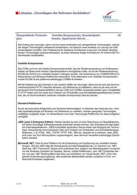 Lehrplan „Grundlagen der Software- Architektur“ - bei BITPlan!