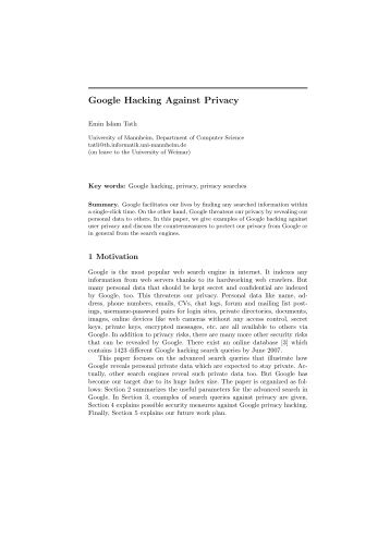 Google Hacking Against Privacy