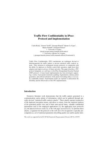 Traffic Flow Confidentiality in IPsec: Protocol and Implementation