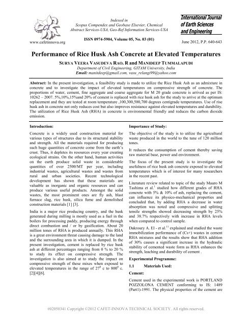 Performance of Rice Husk Ash Concrete at Elevated ... - Cafet Innova