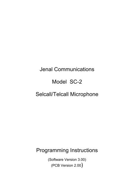 SC2 Programming manual software version 3 - Jenal Communications