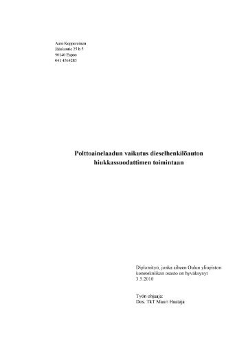 Polttoainelaadun vaikutus dieselhenkilÃ¶auton ... - TransEco