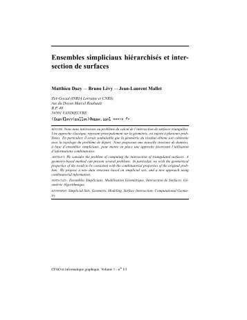 Ensembles simpliciaux hiÃ©rarchisÃ©s et inter- section de surfaces - alice