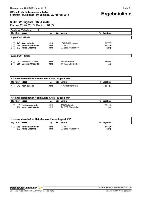 Ergebnisliste - HLV Kreis Hochtaunus