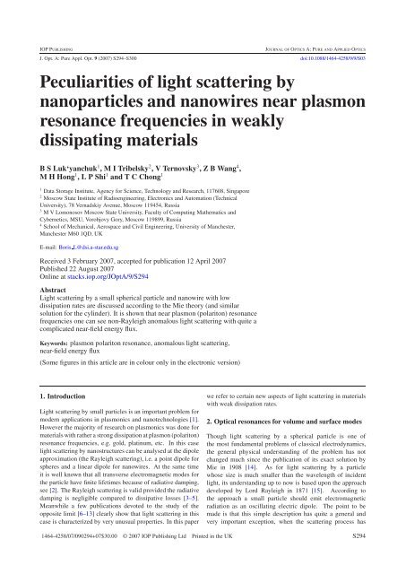 Peculiarities of light scattering by nanoparticles and nanowires near ...