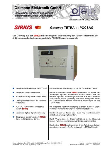 Gateway TETRA ↔ POCSAG - Oelmann Elektronik GmbH