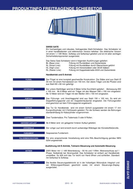 PRODUKTINFO FREITRAGENDE SCHIEBETOR - Hop Hekwerken