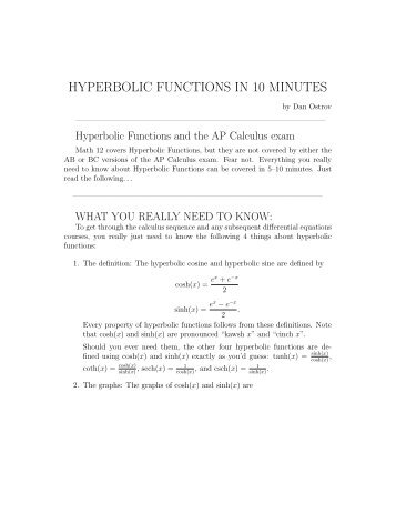 HYPERBOLIC FUNCTIONS IN 10 MINUTES