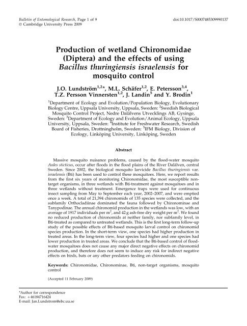 Production of wetland Chironomidae (Diptera) and the ... - Mygg.se