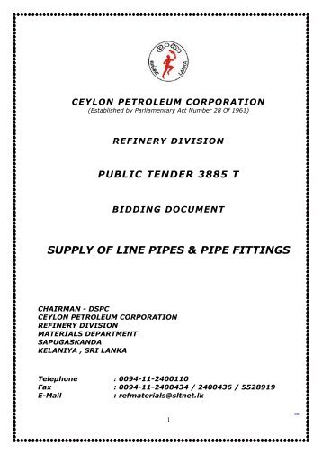 supply of line pipes & pipe fittings - Ceylon Petroleum Corporation