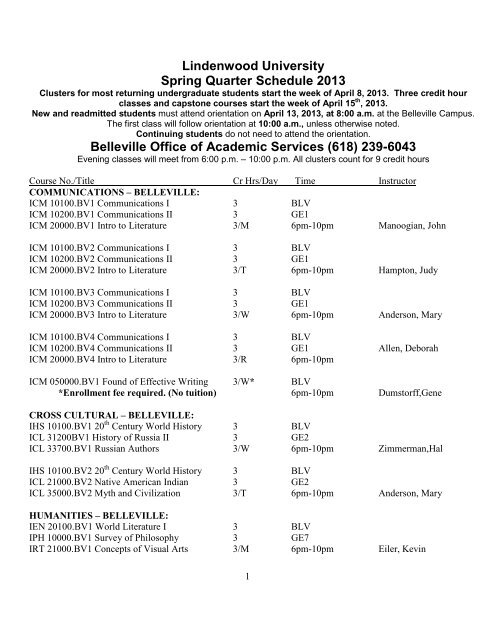 MASTER SCHEDULE - Lindenwood University - Belleville