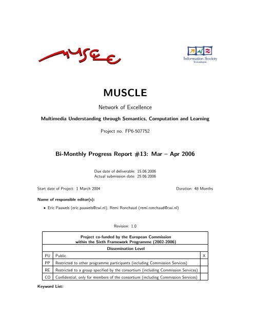 Bi-Monthly Report #13: Mar-Apr 2006 - Muscle - Ercim