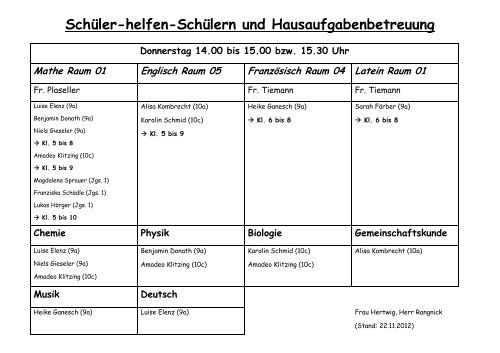 SchÃ¼ler-helfen-SchÃ¼lern und Hausaufgabenbetreuung