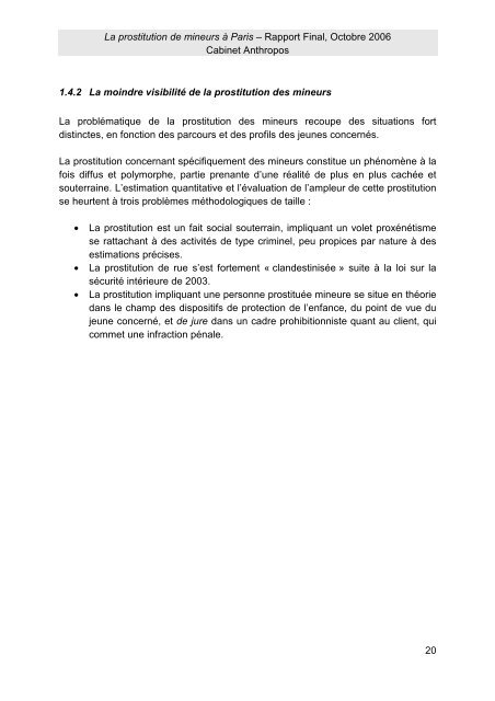 La prostitution des mineurs Ã  Paris - Cabinet ... - Ecpat France