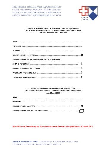 Wir bitten um Anmeldung an die untenstehende Adresse bis ...