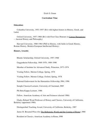 Erich S. Gruen Curriculum Vitae Education - Department of History ...